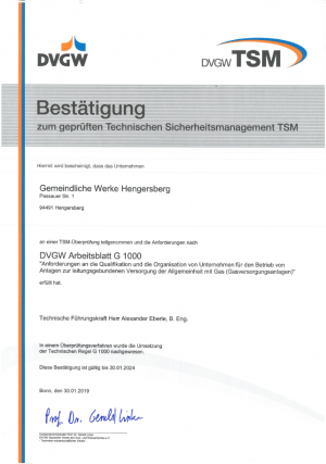Zertifikat zum geprüften Technischen Sicherheitsmanagement (TSM)